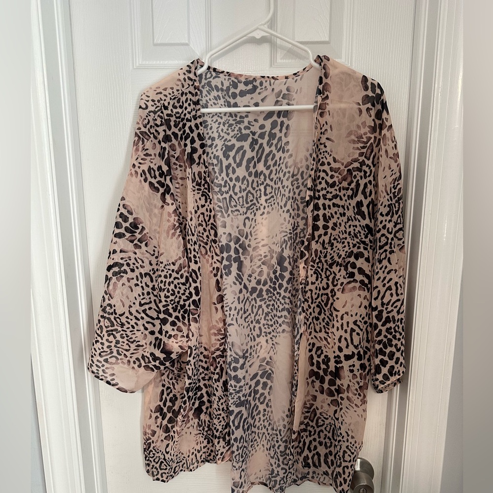 Leopard Sheer Kimono Style Shirt 2X New